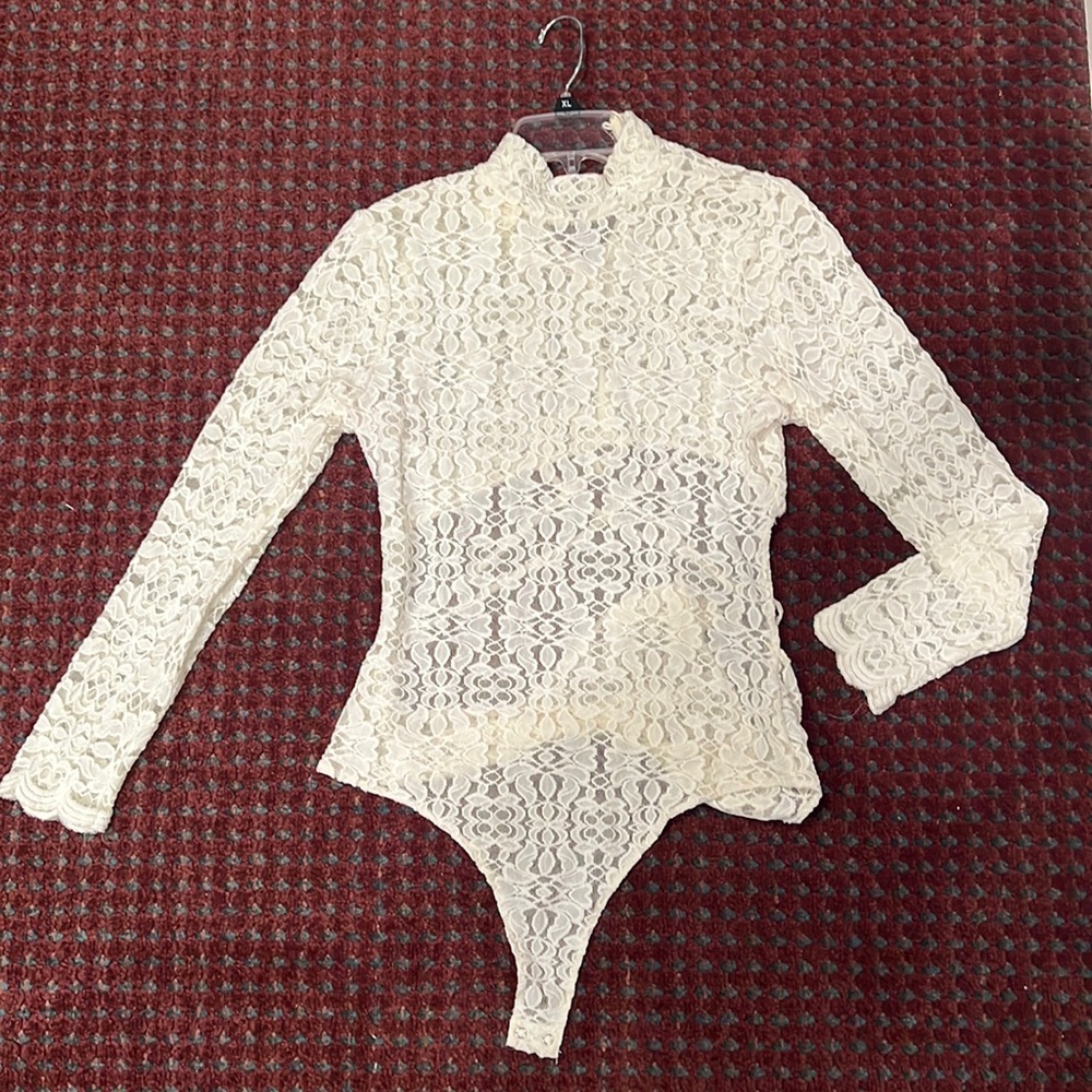 Cream/white Lace Bodysuit, Open back
